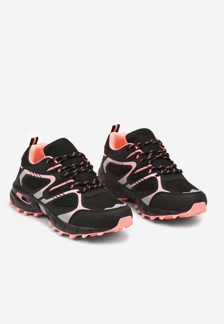 Czarno-Różowe Buty Sportowe Sneakersy na Płaskiej Podeszwie ze Sznurowaniem i Geometrycznym Wzorem Raivi