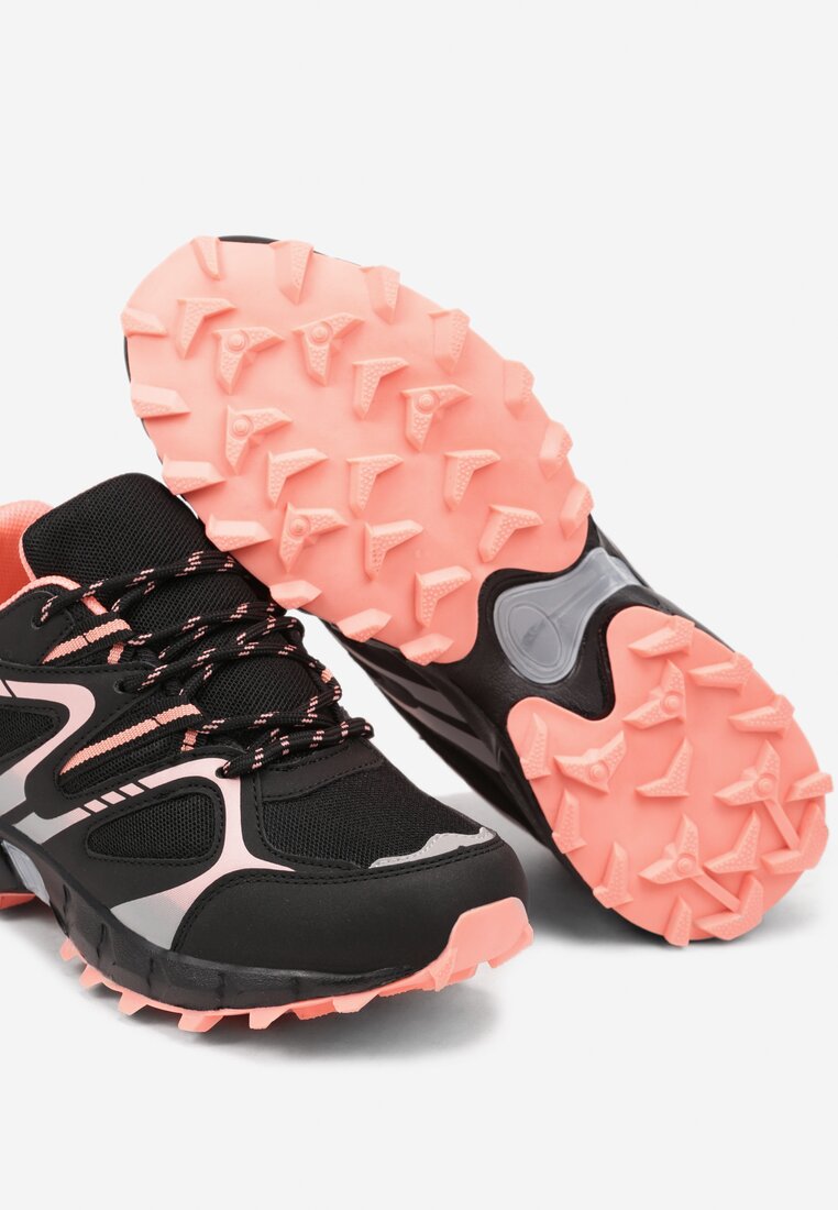 Czarno-Różowe Buty Sportowe Sneakersy na Płaskiej Podeszwie ze Sznurowaniem i Geometrycznym Wzorem Raivi