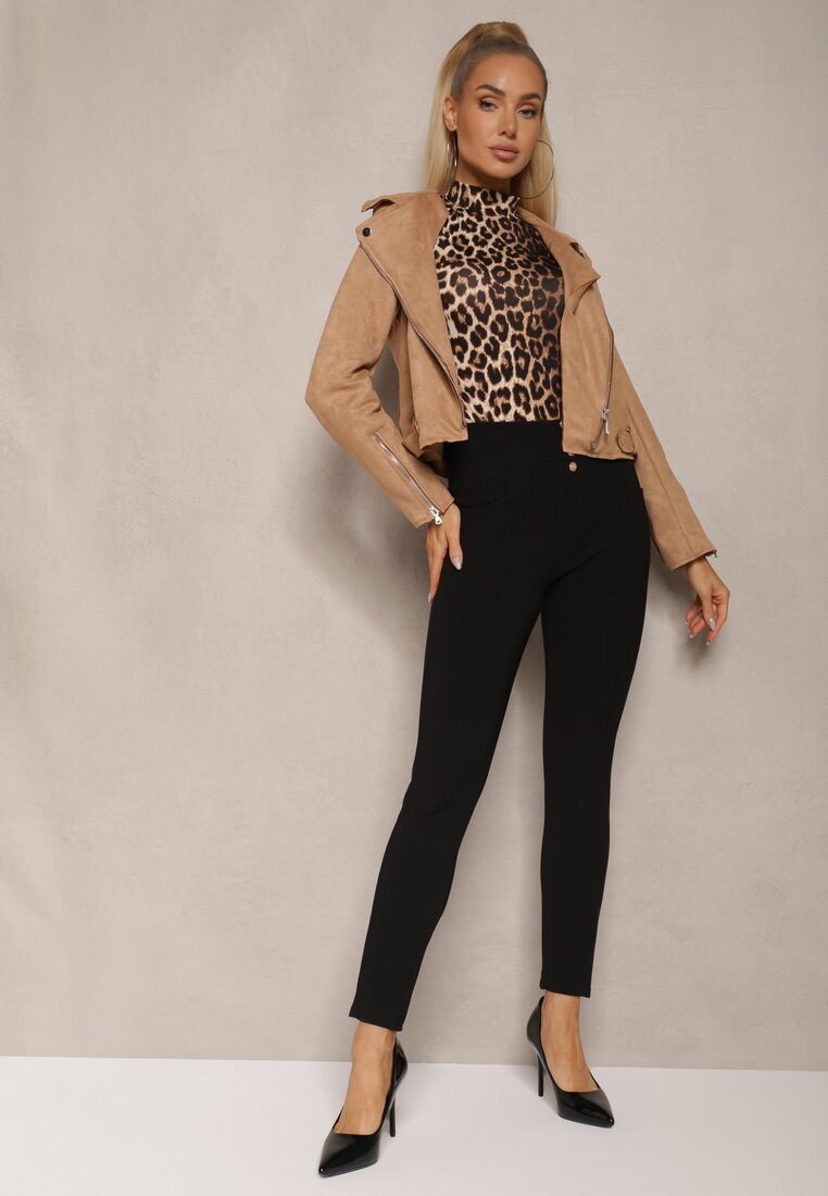 Czarne Spodnie High Waist z Dopasowanymi Nogawkami i Eleganckimi Guzikami Ciaselle