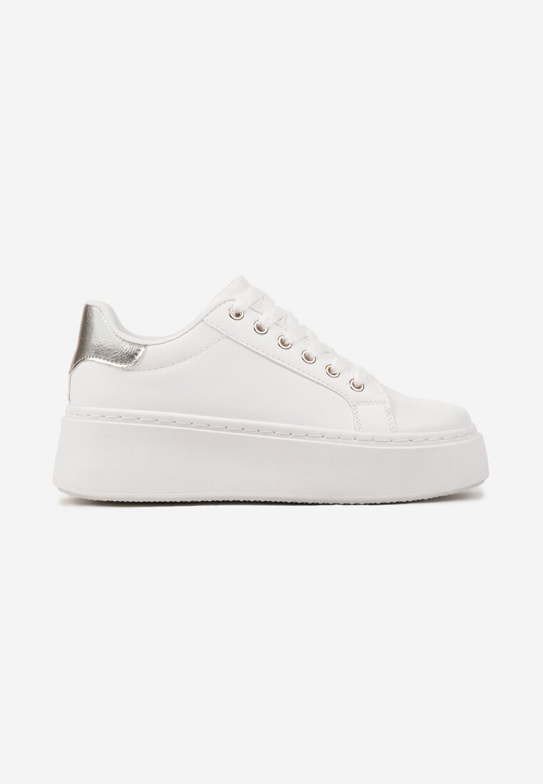 Biało-Złote Basicowe Sneakersy na Grubej Podeszwie Lirelisa
