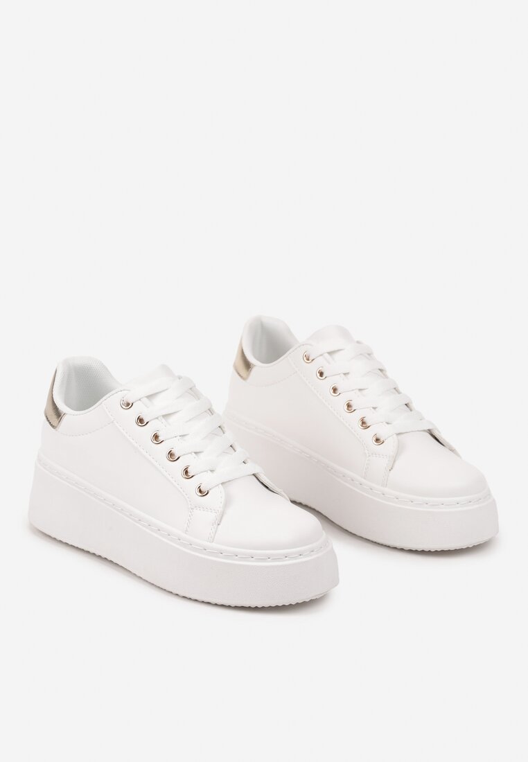 Biało-Złote Basicowe Sneakersy na Grubej Podeszwie Lirelisa