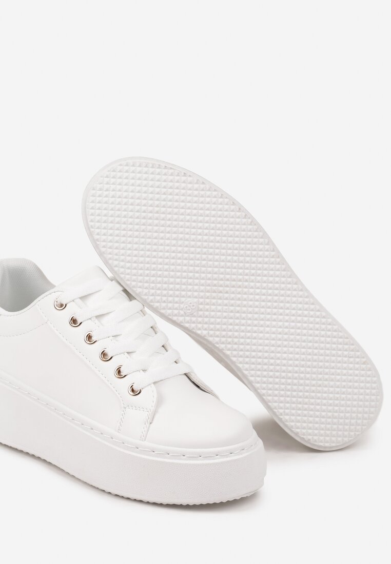 Biało-Złote Basicowe Sneakersy na Grubej Podeszwie Lirelisa