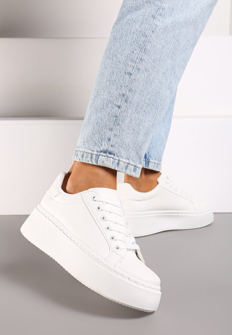 Białe Basicowe Sneakersy na Grubej Podeszwie Lirelisa