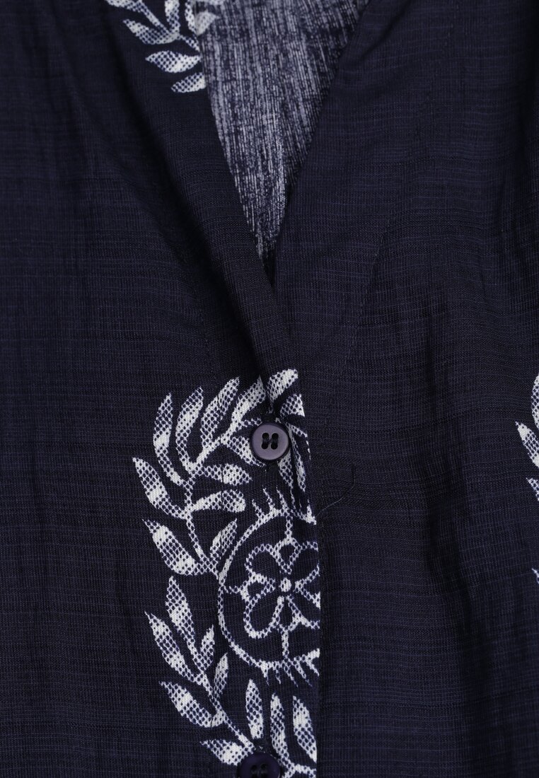 Granatowa Sukienka Koszulowa Wiązana w Pasie w Stylu Boho Rorisha