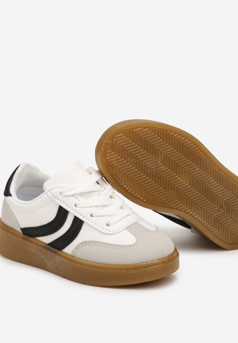 Białe Buty Sportowe Sneakersy na Płaskiej Podeszwie Ozdobione Paskami Cretara