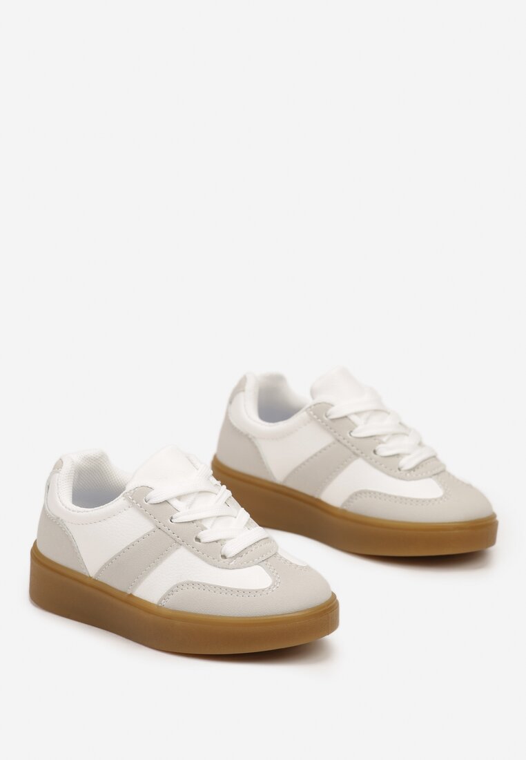 Szare Płaskie Sznurowane Buty Sportowe Sneakersy z Paskiem Crealia