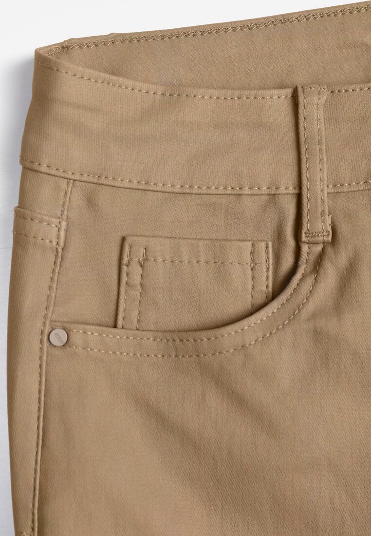 Beżowe Spodnie Woskowane o Szerokim Kroju High Waist Sezila