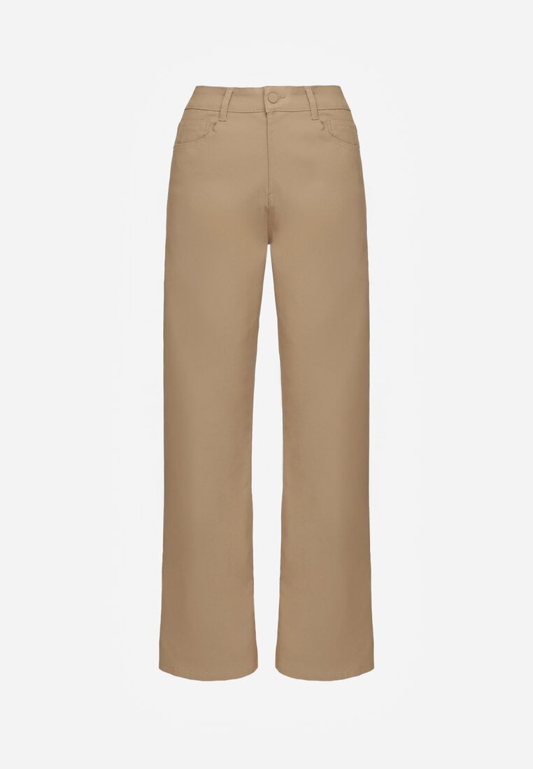 Beżowe Spodnie Woskowane o Szerokim Kroju High Waist Sezila