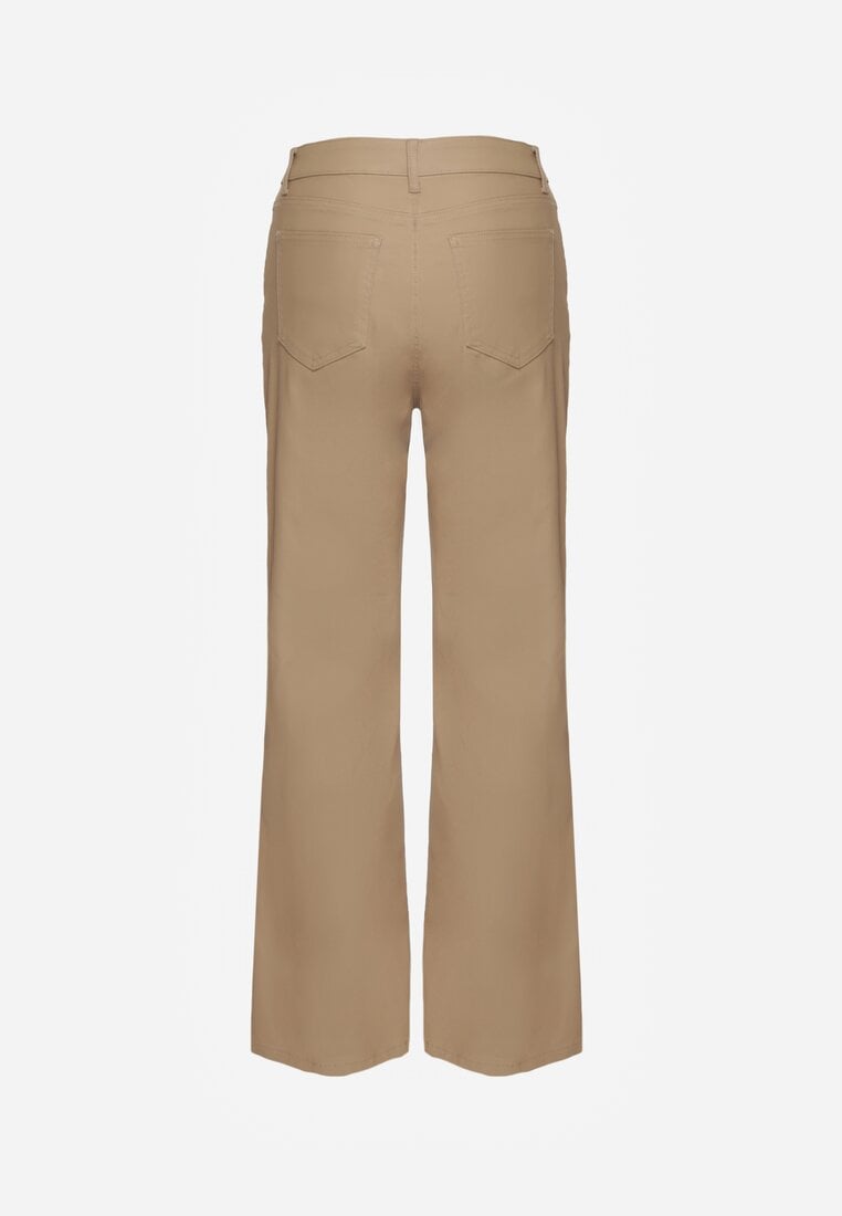 Beżowe Spodnie Woskowane o Szerokim Kroju High Waist Sezila