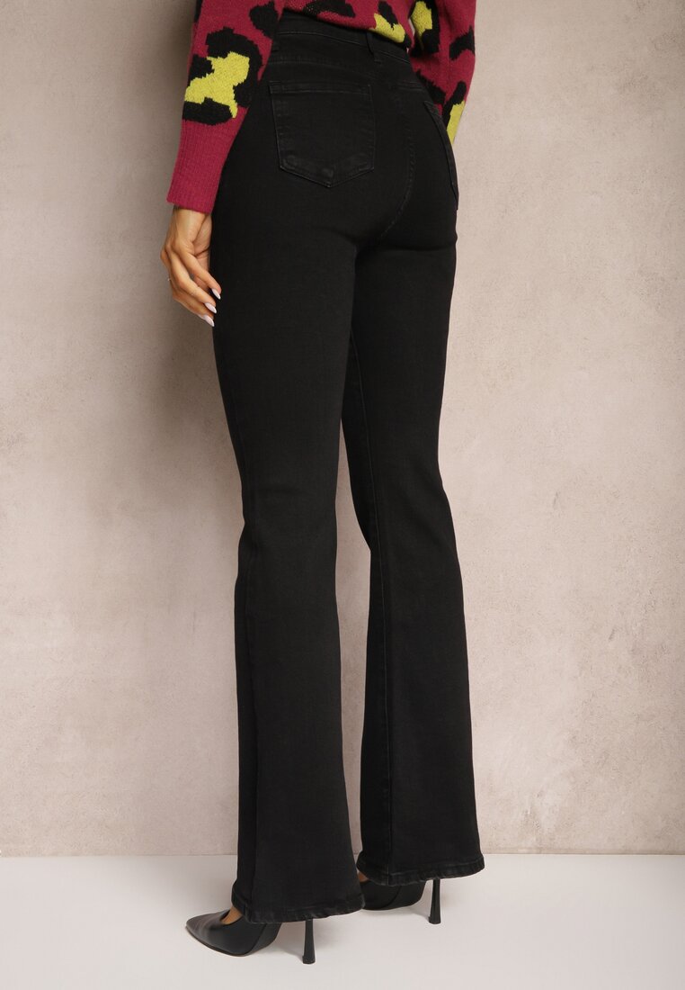 Czarne Casualowe Jeansy Dzwony High Waist Seziola