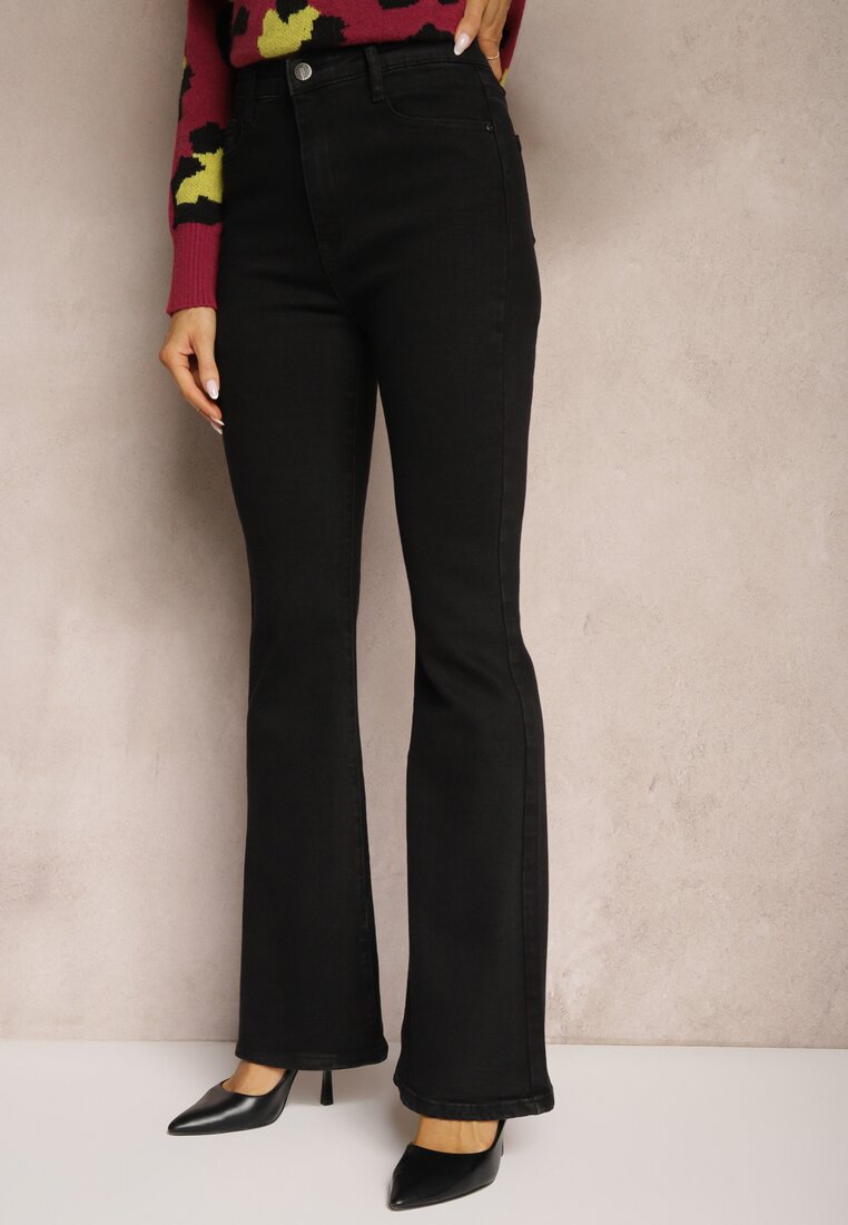 Czarne Casualowe Jeansy Dzwony High Waist Seziola