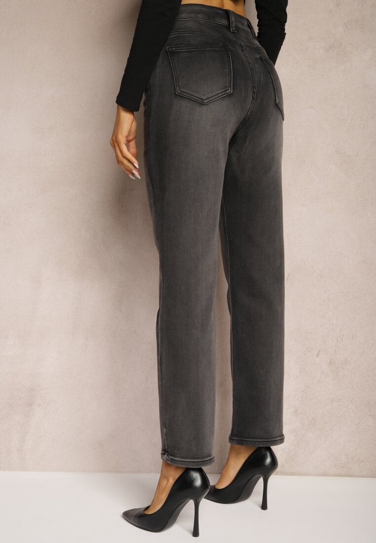 Szare Jeansy Mom Fit High Waist z Prostymi Nogawkami Liavonne