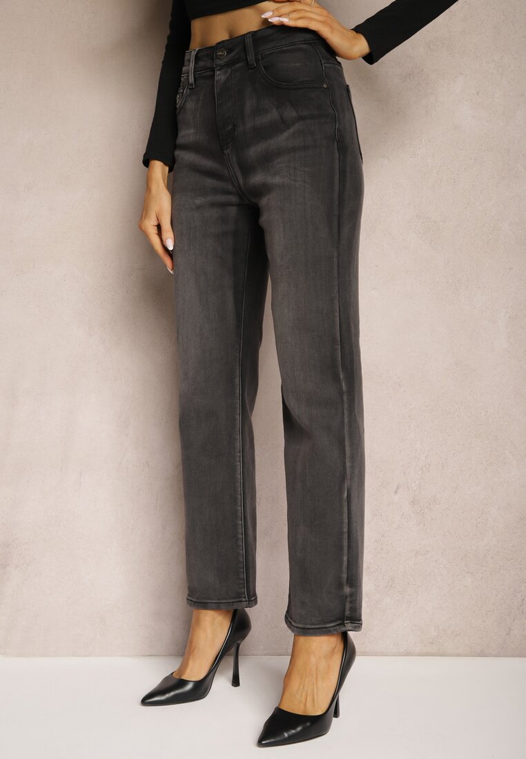 Szare Jeansy Mom Fit High Waist z Prostymi Nogawkami Liavonne