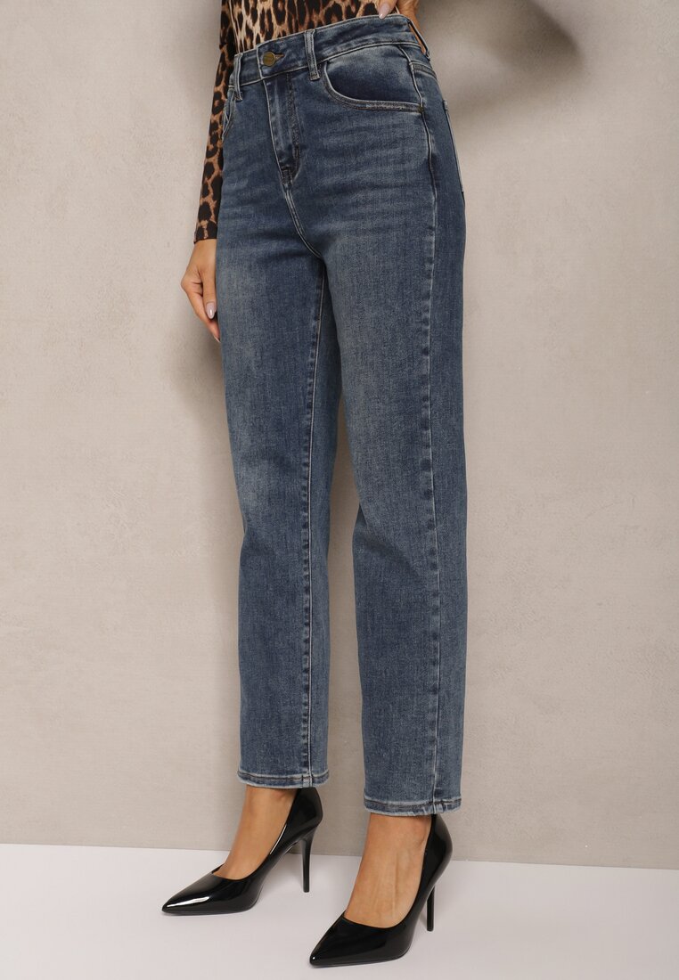 Niebieskie Klasyczne Jeansy High Waist z Prostymi Nogawkami Erilae