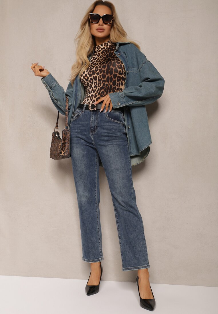 Niebieskie Klasyczne Jeansy High Waist z Prostymi Nogawkami Erilae