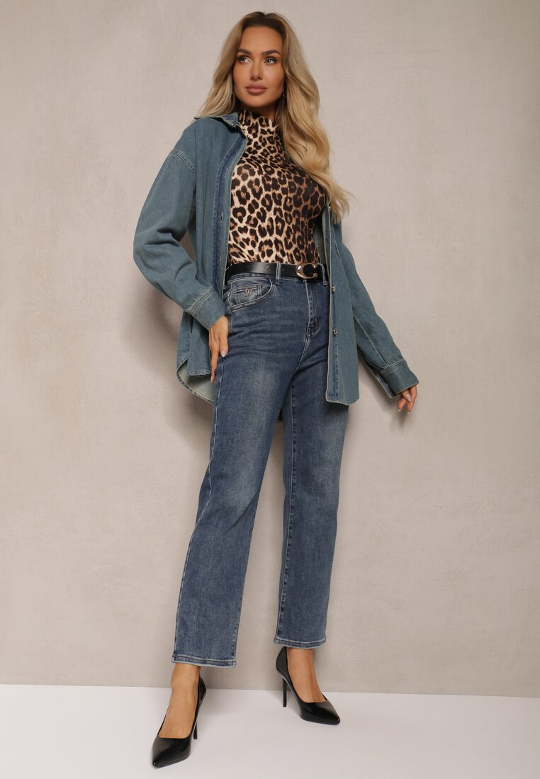 Niebieskie Klasyczne Jeansy High Waist z Prostymi Nogawkami Erilae