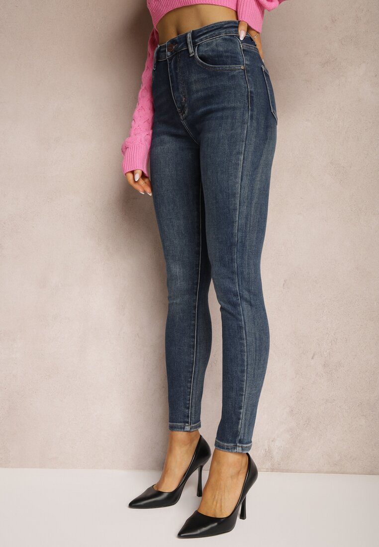 Niebieskie Dopasowane Jeansy Skinny High Waist Taivira