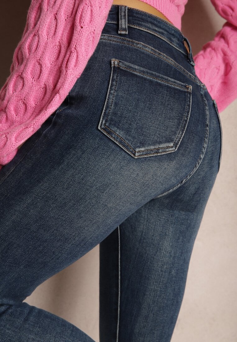 Niebieskie Dopasowane Jeansy Skinny High Waist Taivira