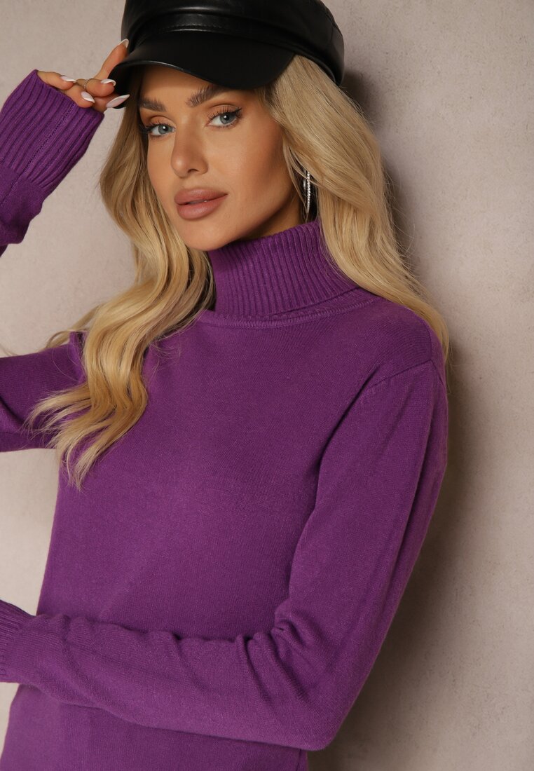 Ciemnofioletowy Golf Sweter o Dopasowanym Kroju z Kaszmirem Zairith