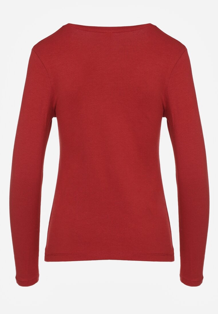 Bordowa Bluzka Bawełniana Typu Longsleeve Mialoraea