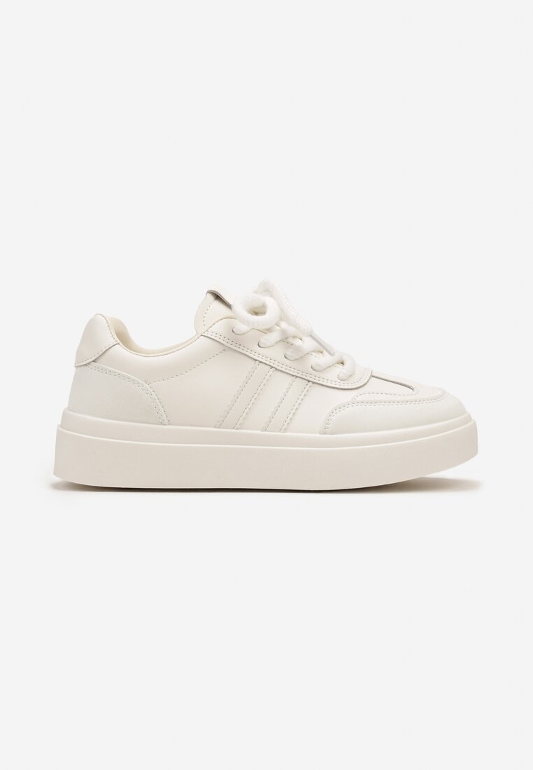 Białe Sznurowane Sneakersy na Platformie Ozdobione Paskami Tialise