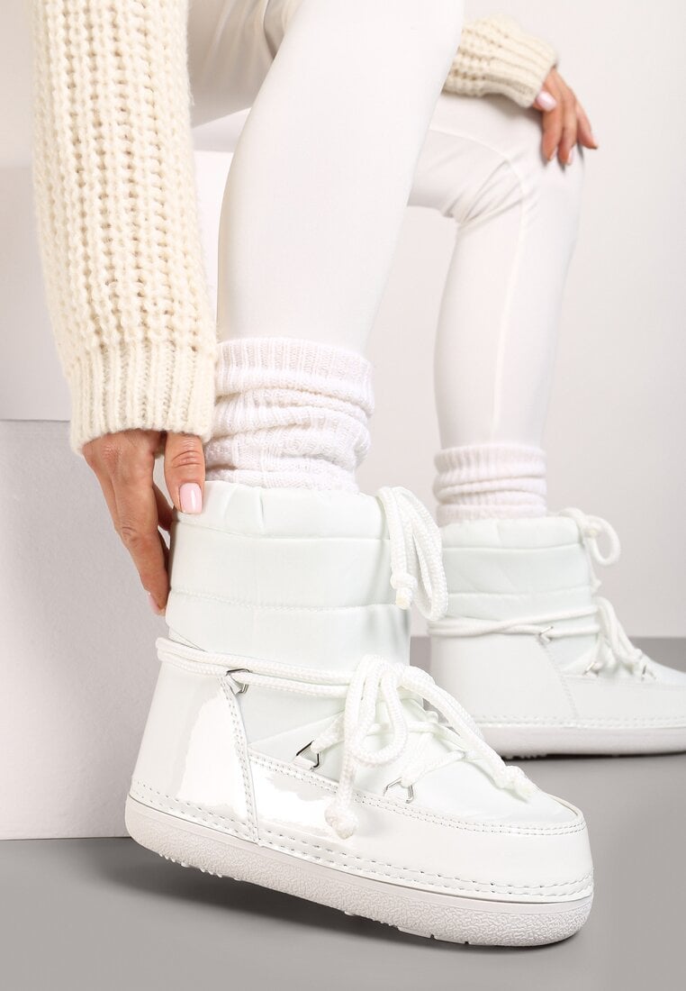 Białe Ściągane Płaskie Śniegowce ze Sznurowaniem Ciariel