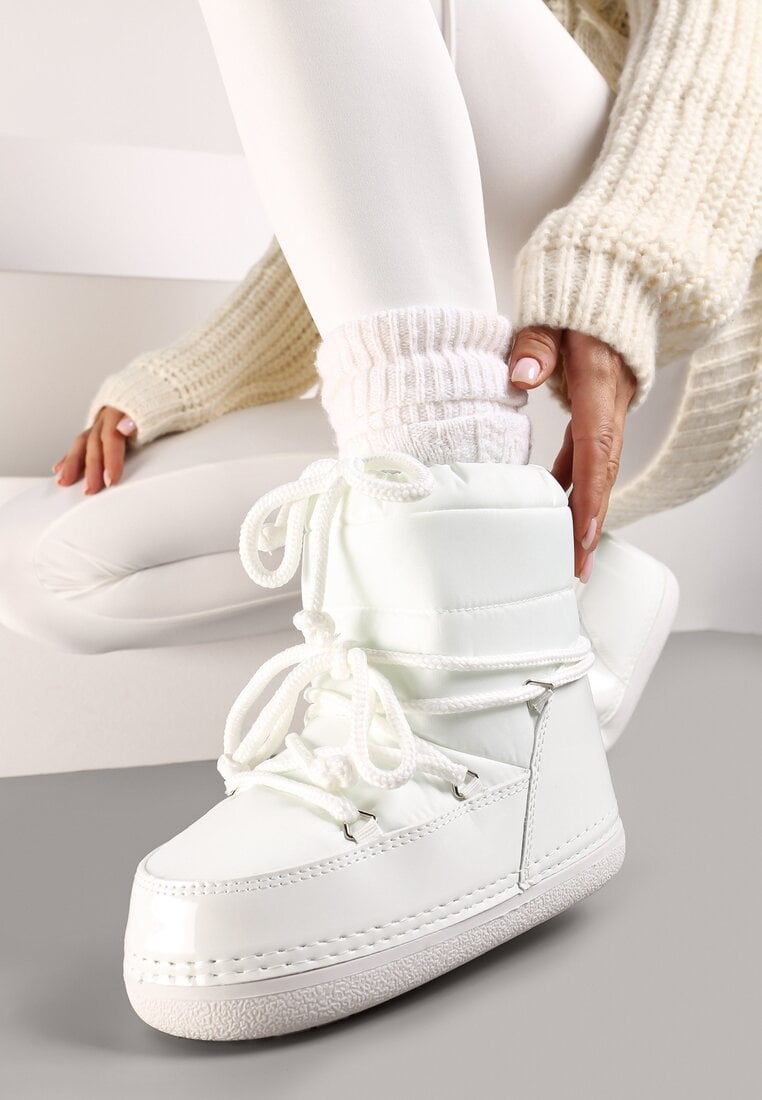 Białe Ściągane Płaskie Śniegowce ze Sznurowaniem Ciariel