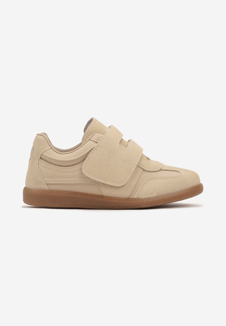Ciemnobeżowe Sneakersy bez Zdobień z Zapięciem na Rzep Violira