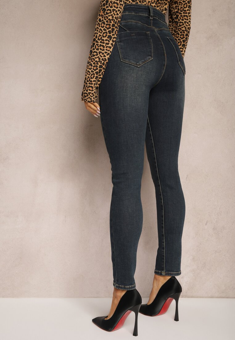 Granatowe Basicowe Jeansy Skinny Fit Regualr Waist Tiarena