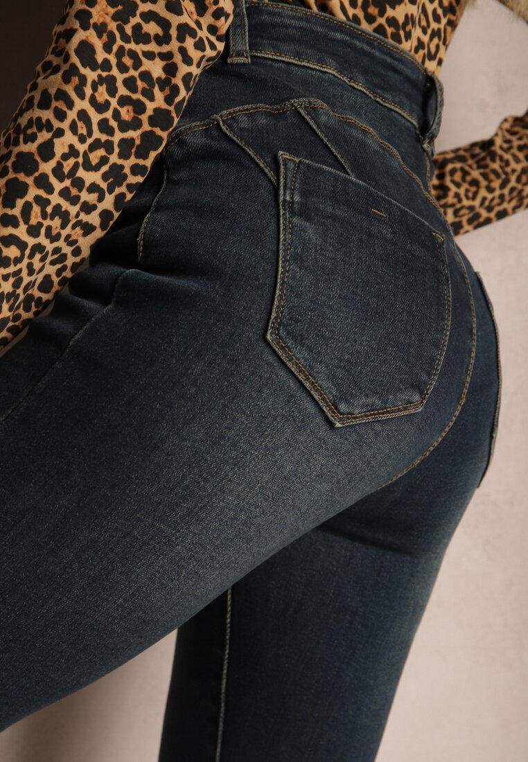 Granatowe Basicowe Jeansy Skinny Fit Regualr Waist Tiarena