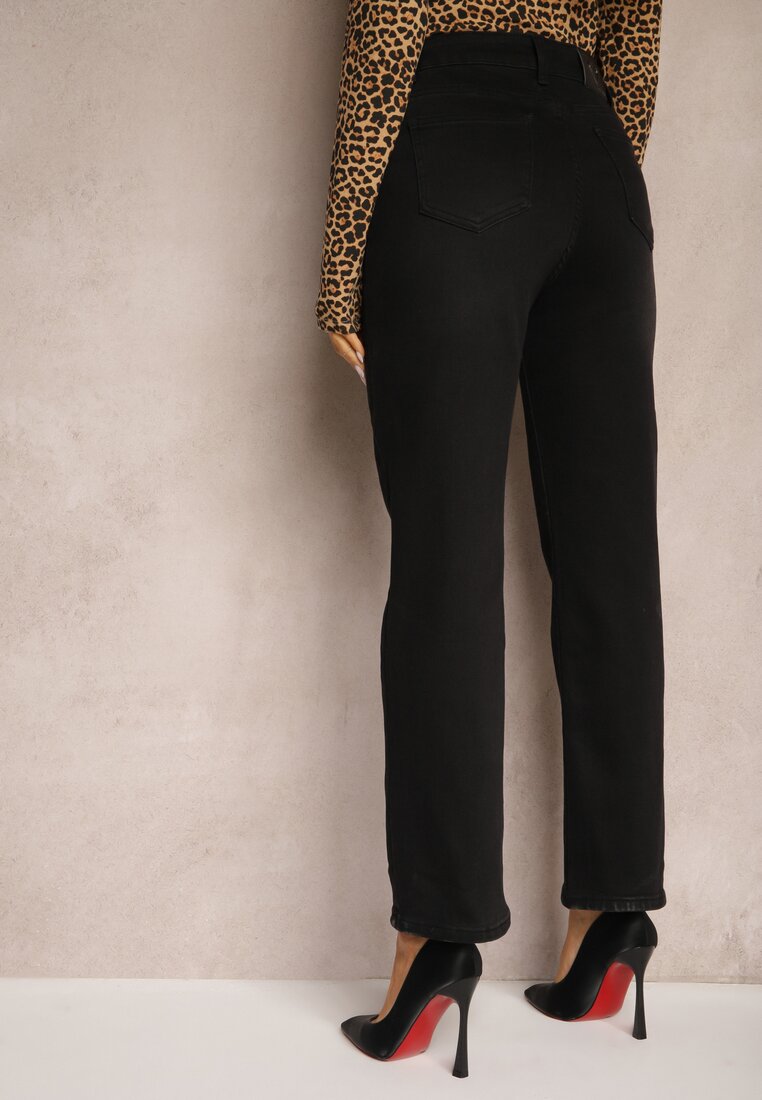 Czarne Jeansy High Waist z Szerokimi Nogawkami Daitharia