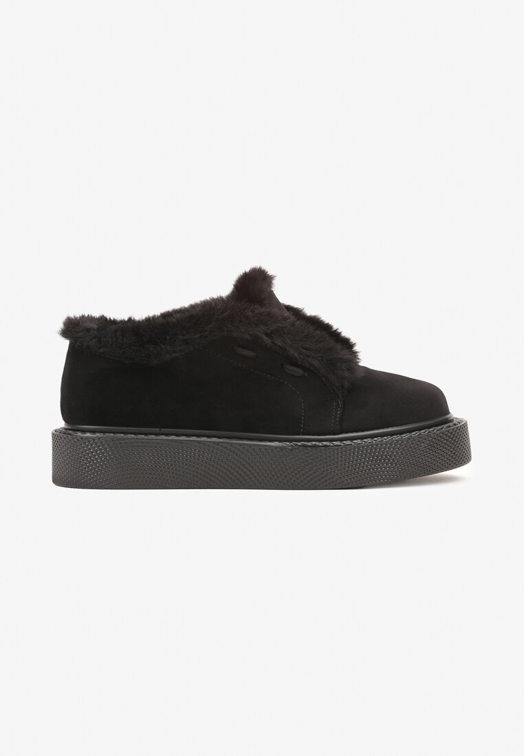 Czarne Krótkie Śniegowce Typu Sneakersy na Platformie z Futerkowymi Obszyciami Kaiviana