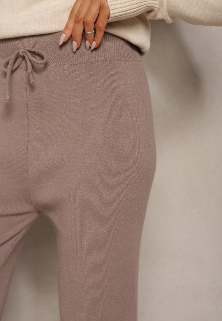 Ciemnoszare Spodnie o Szerokim Kroju High Waist z Cyrkoniami i Gumką w Pasie Loreitha