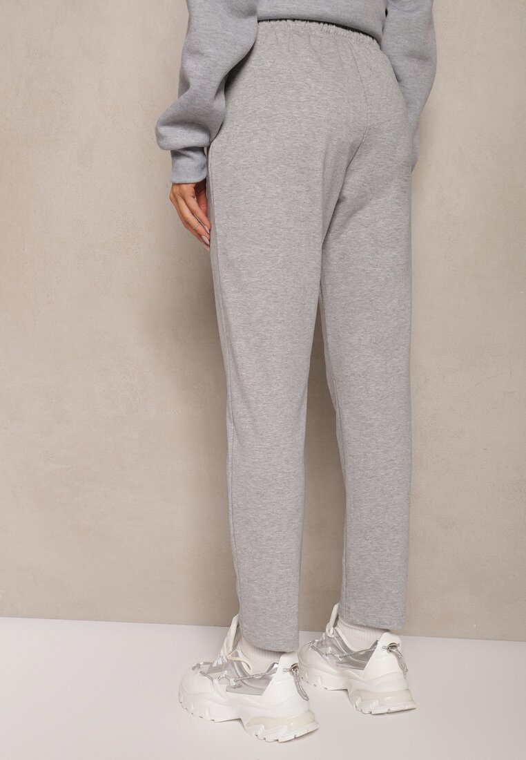 Szare Casualowe Spodnie z Bawełny High Waist z Gumką w Pasie Beliefra