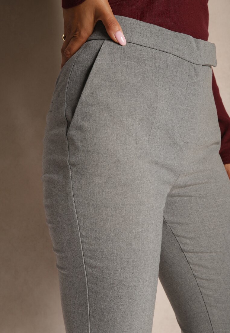 Jasnoszare Garniturowe Spodnie Typu Dzwony High Waist z Wiskozą Melibelle