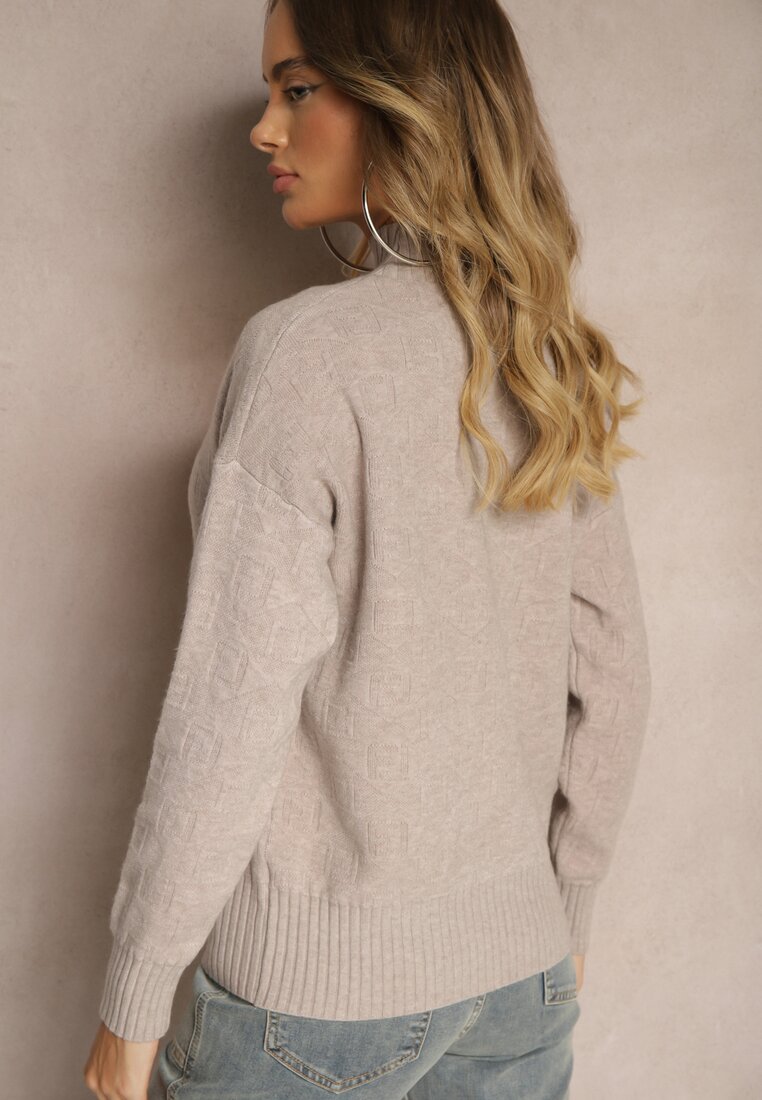 Beżowy Golf Sweter z Tłoczeniem i Ściągaczami Melovira