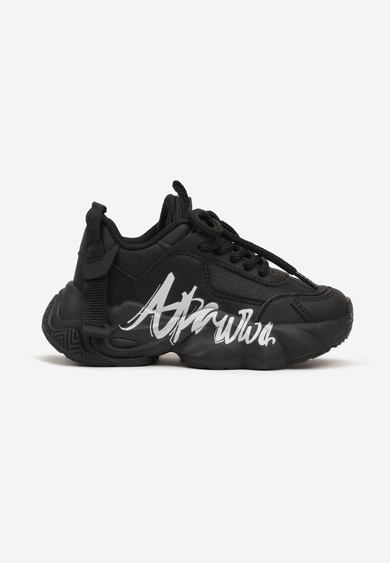 Czarne Buty Sportowe Sneakersy na Platformie z Napisem Alorithia
