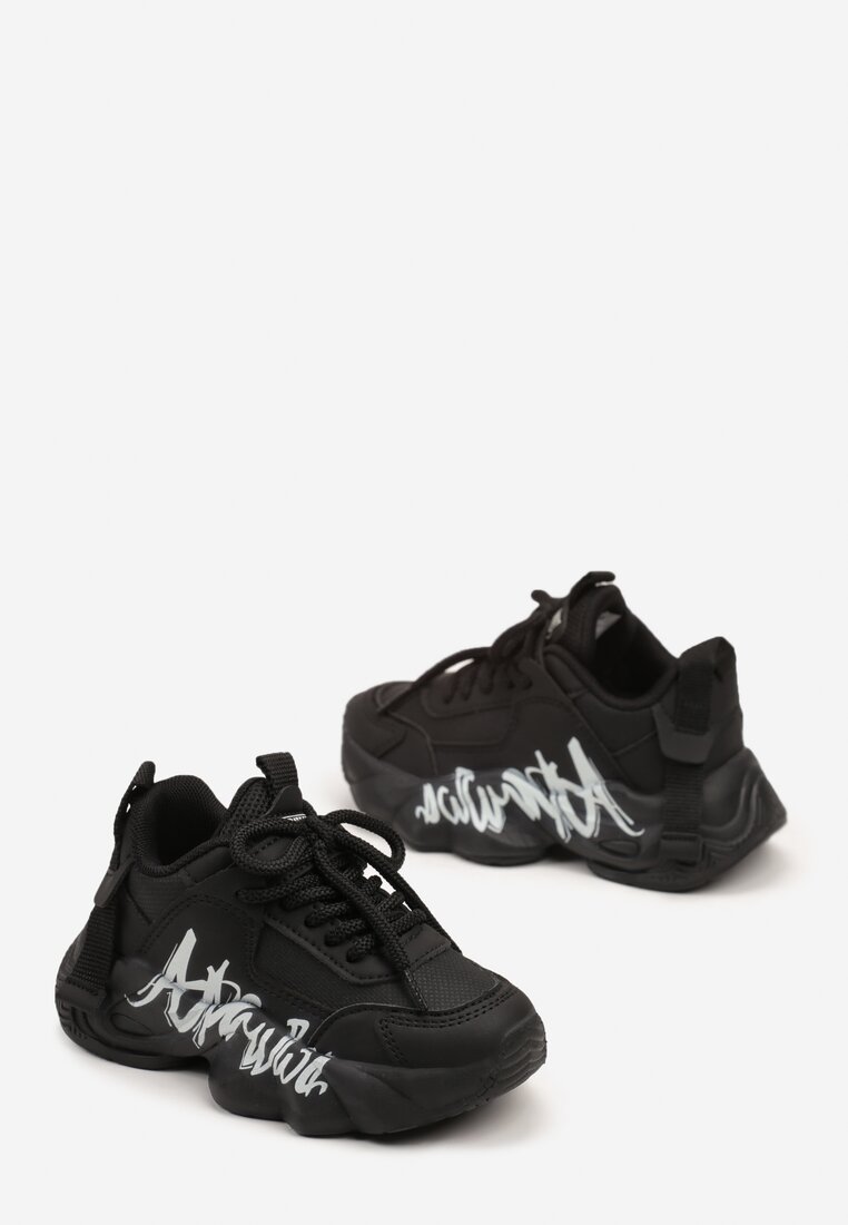 Czarne Buty Sportowe Sneakersy na Platformie z Napisem Alorithia