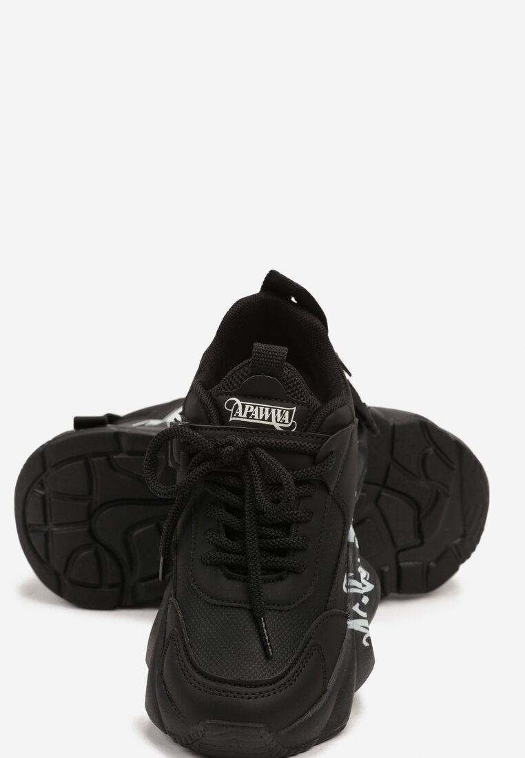 Czarne Buty Sportowe Sneakersy na Platformie z Tłoczeniem z Napisem Valerisia