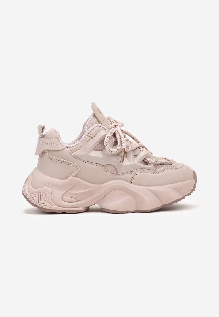 Różowe Buty Sportowe Sneakersy na Platformie z Tłoczeniem i Sznurowaniem Giseloria
