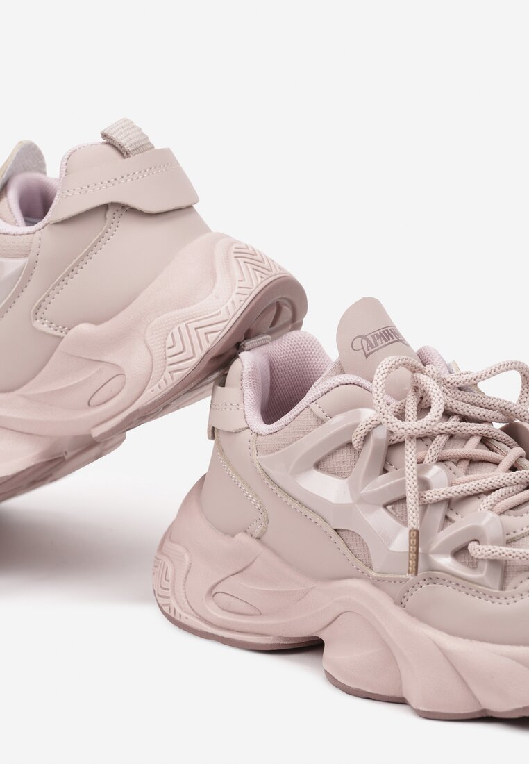 Różowe Buty Sportowe Sneakersy na Platformie z Tłoczeniem i Sznurowaniem Isolaria