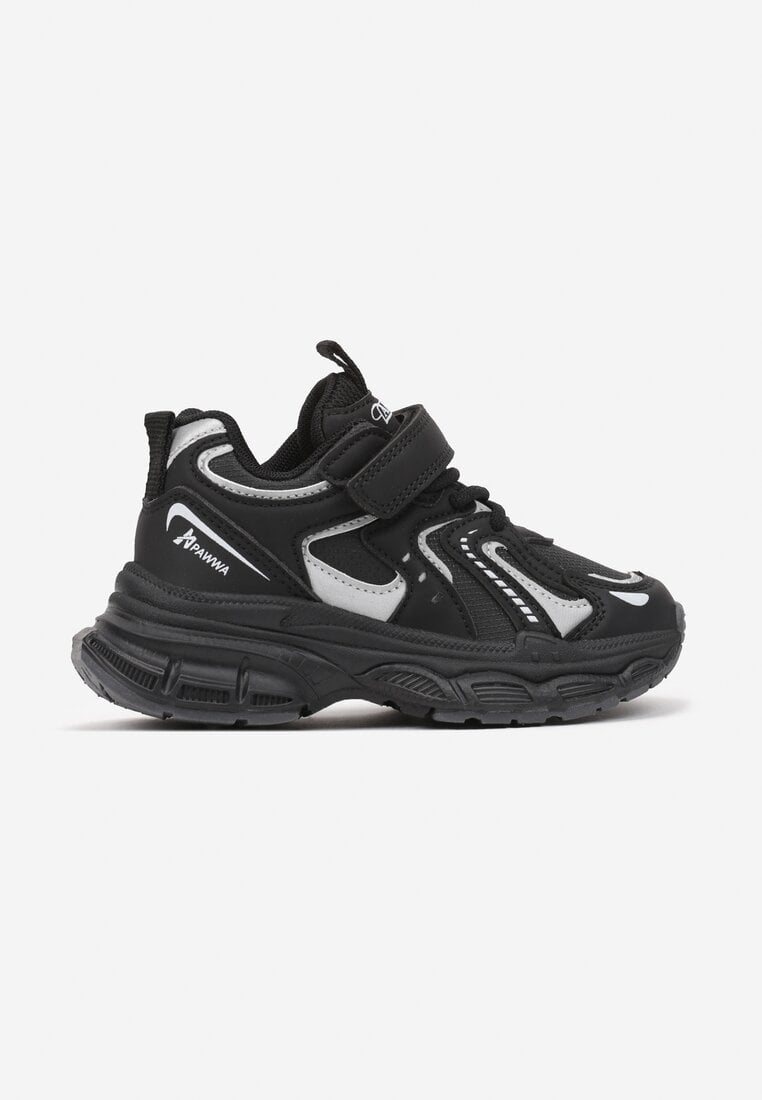 Czarne Buty Sportowe Sneakersy na Platformie z Geometrycznym Wzorem Tetivra