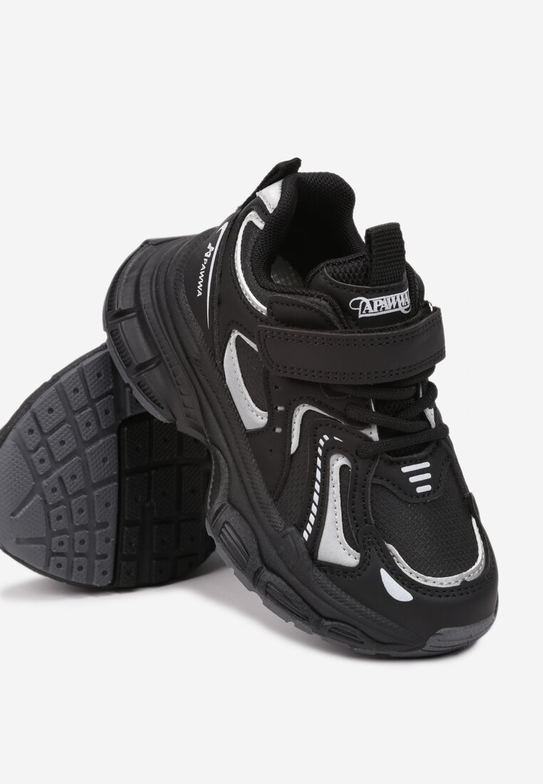 Czarne Buty Sportowe Sneakersy na Platformie z Geometrycznym Wzorem Tetivra