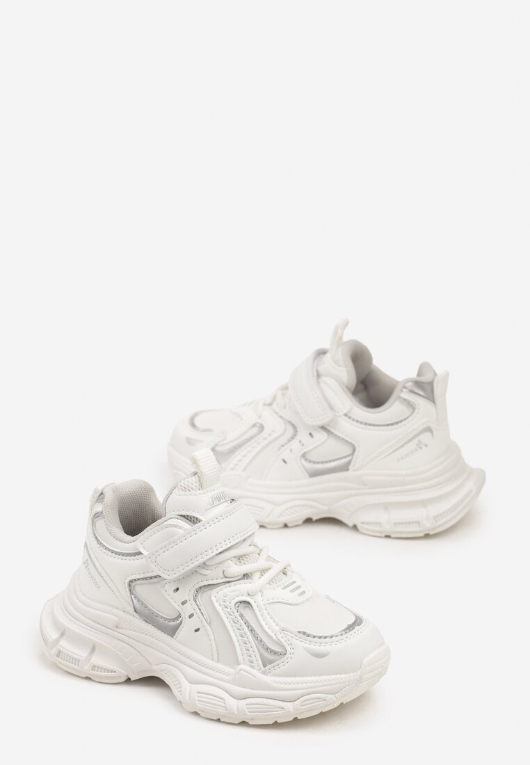 Białe Buty Sportowe Sneakersy na Platformie z Geometrycznym Wzorem Tetivra
