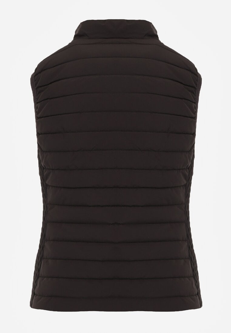 Czarna Kamizelka ze Stójką z Pikowaniem i Kieszeniami Valoreth