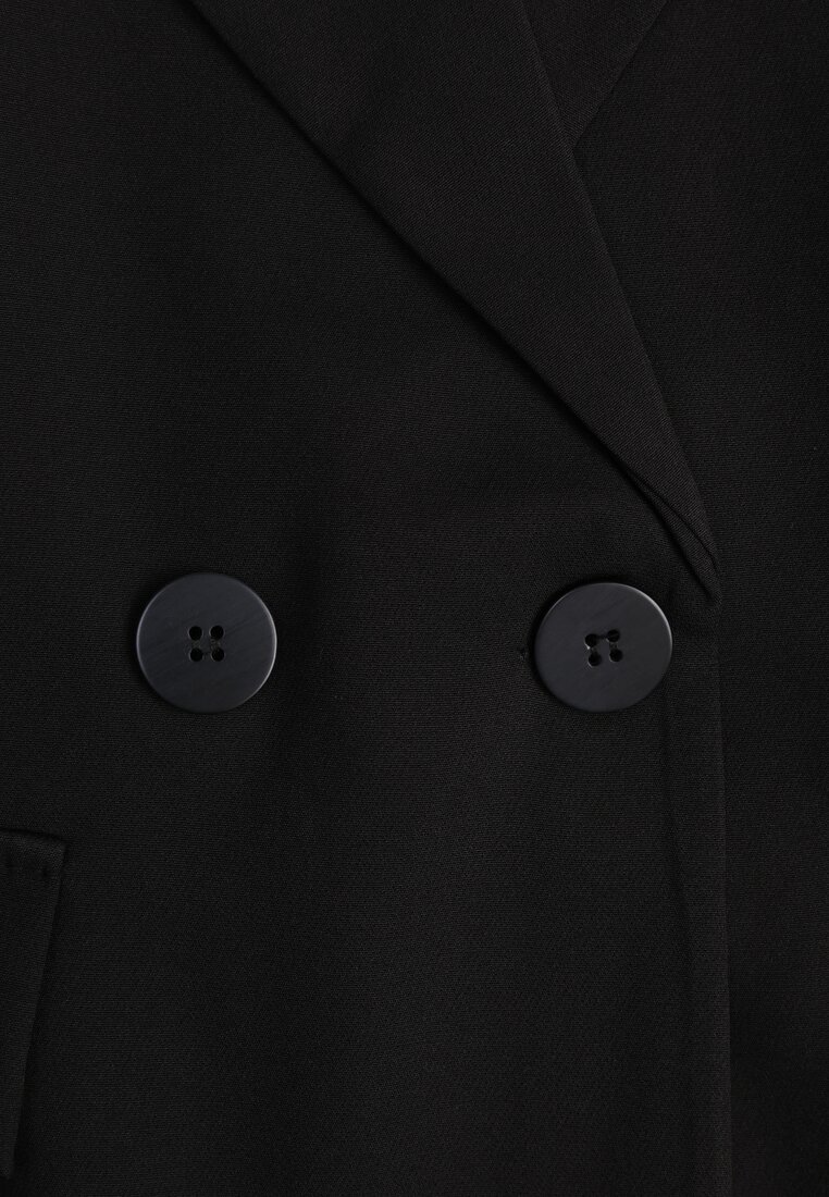 Czarna Pudełkowa Marynarka Dwurzędowa z Ozdobnymi Kieszeniami Salobine
