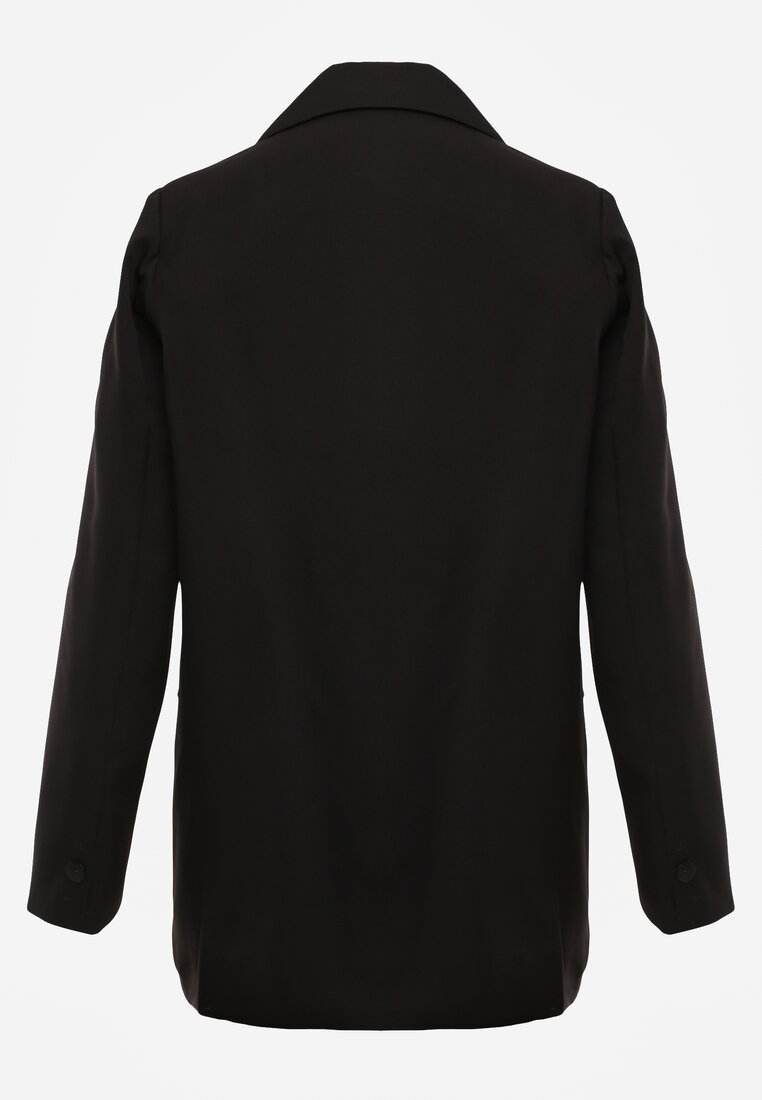 Czarna Pudełkowa Marynarka Dwurzędowa z Ozdobnymi Kieszeniami Salobine