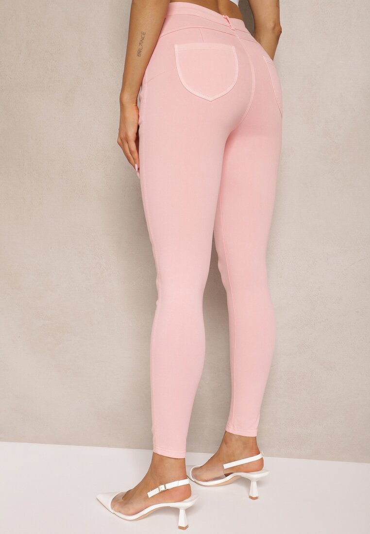 Różowe Skinny Jeansy z Bawełną High Waist Lorie