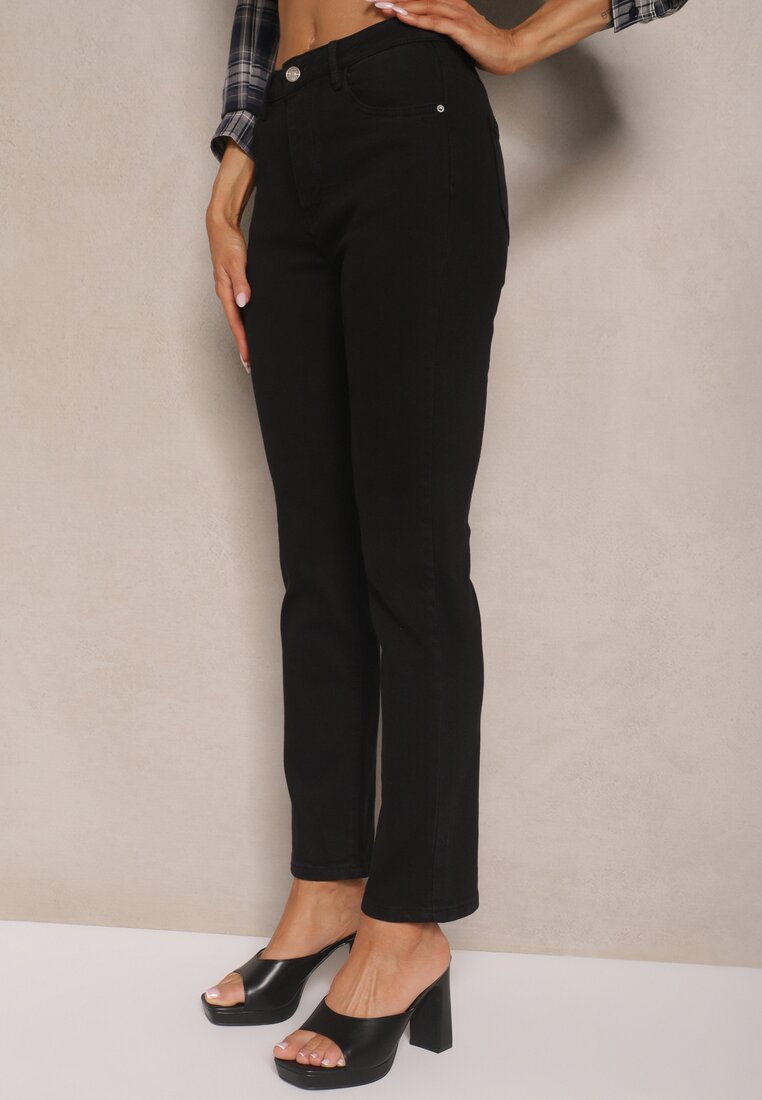 Czarne Skinny Jeansy z Bawełną High Waist Lorie