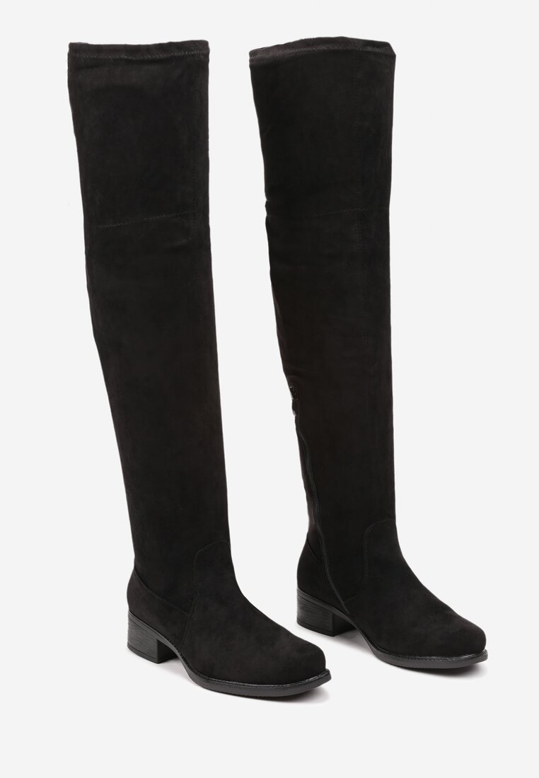 Czarne Kozaki Muszkieterki na Płaskiej Podeszwie ze Sznurkiem Avatiras